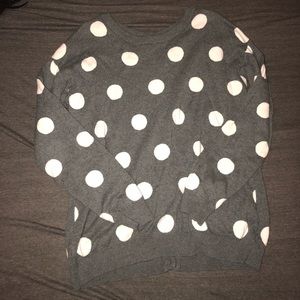 Gray sweater with white polka dots. Button up back